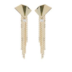 Carolee Geometric Pearl Chain Fringe Drop Earrings